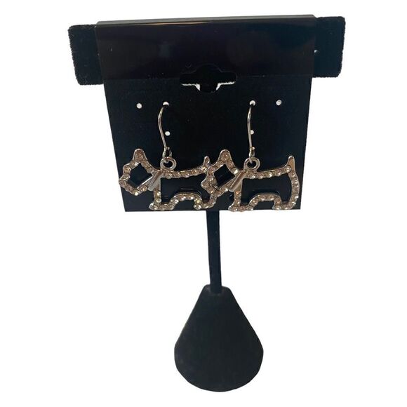 Rhinestone & Silver Scottie Dog Earrings. - Picture 1 of 6